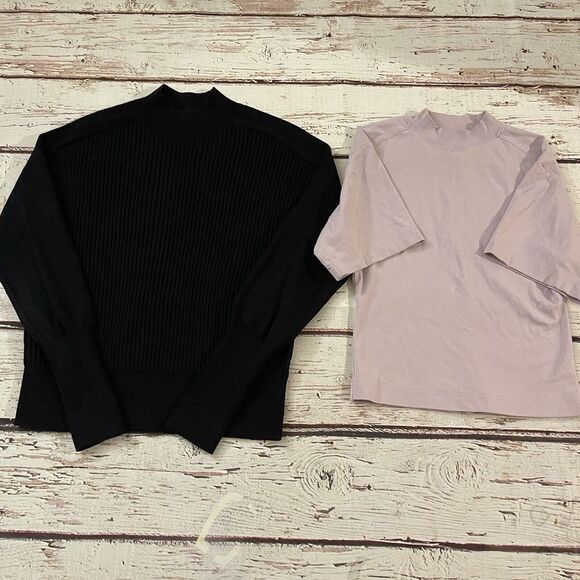 COS Womens Ribbed Long Sleeves Sweater Black Wool Size‎ XS & Top Lot of 2 - Picture 1 of 14